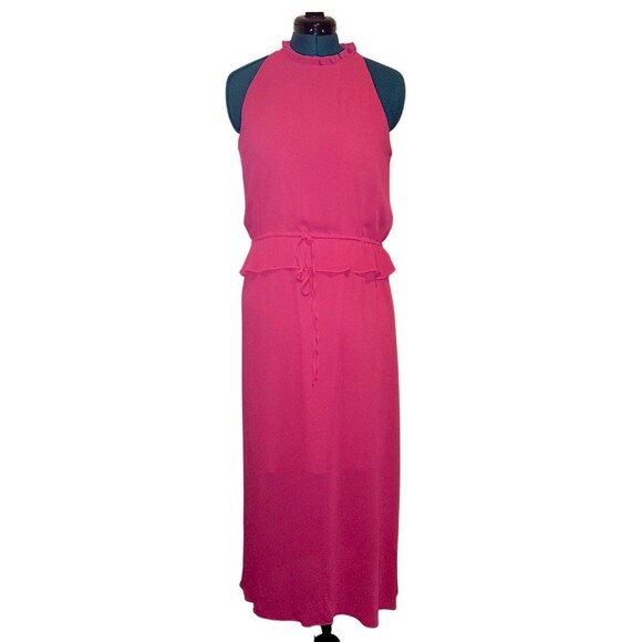Sam Edelman Women NEW Satin Sleeveless MIDI Glam Mobwife Dress Fushia Pink SZ 10 - Picture 2 of 8